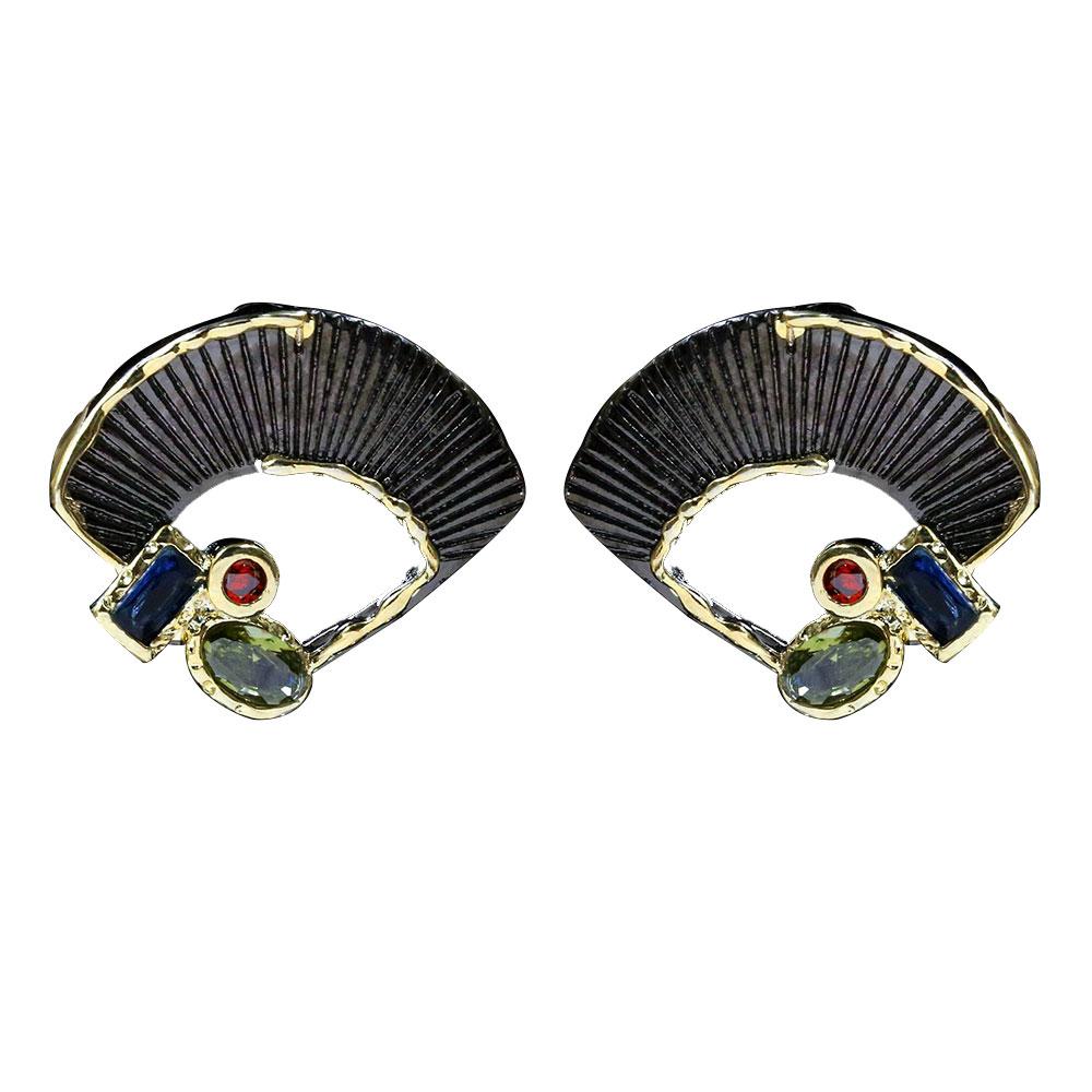 Creative 925  Jewelry Set for Woman Fashion Fan Shape Earring Necklace Black Gold Jewelry Wedding Bridal Party Jewelry Set