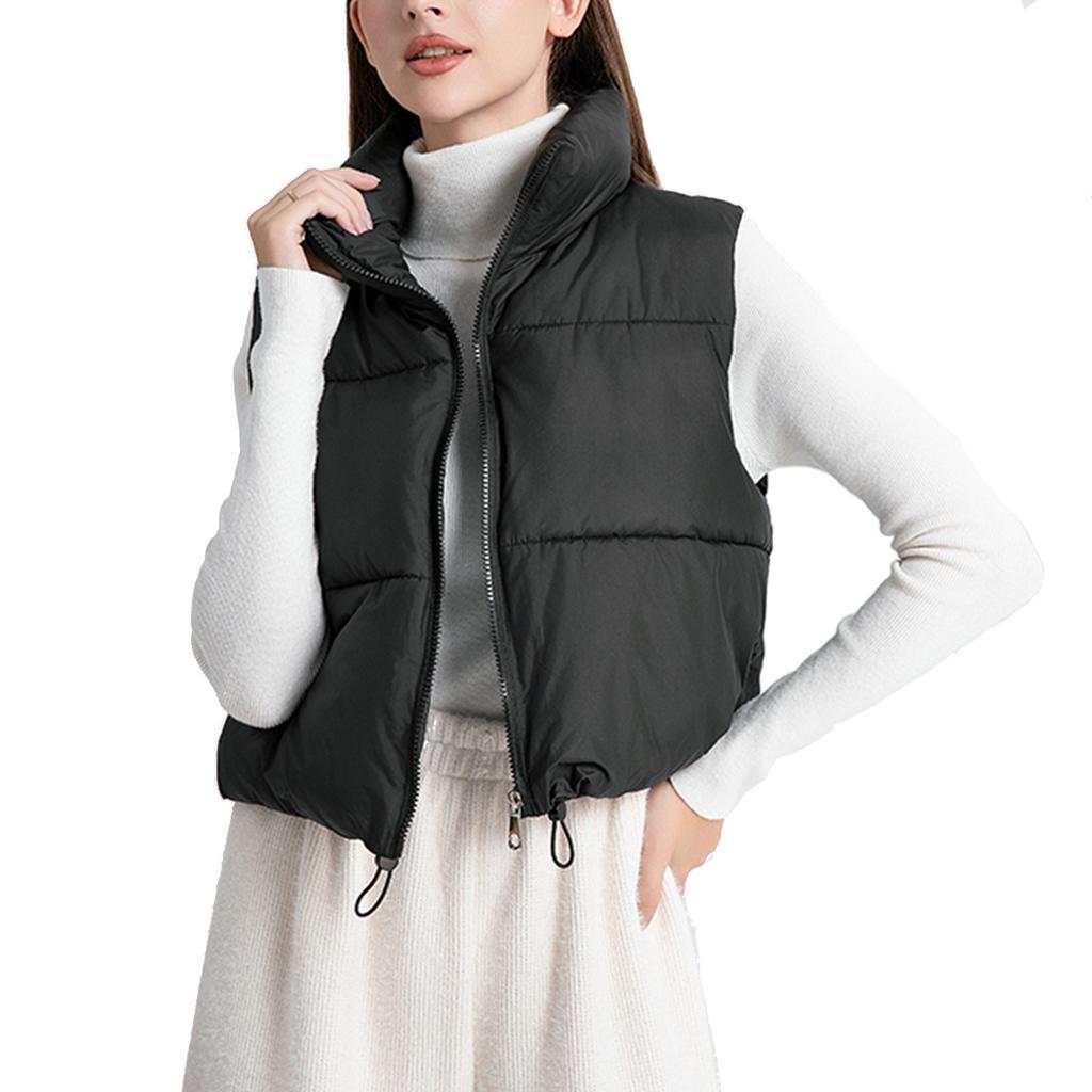 Women Lightweight Stand Collar Sleeveless Winter Warm Zip Up Padded Outerwear Jackets With Pockets