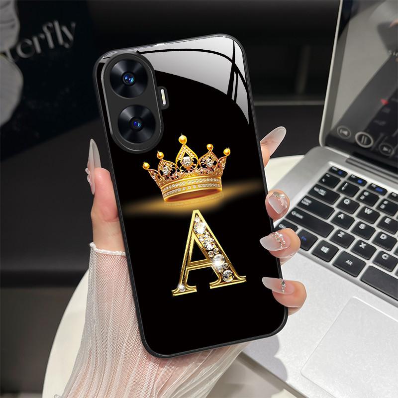 For Realme C55 4G Case Fashion Letters Hard Tempered Glass Back Covers For Realme Narzo N55 NarzoN55 C55 RMX3710 Phone Shell