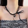 Black ribbon bow pearl necklace women's fashion summer light luxury niche collarbone chain neck chain collar accessories