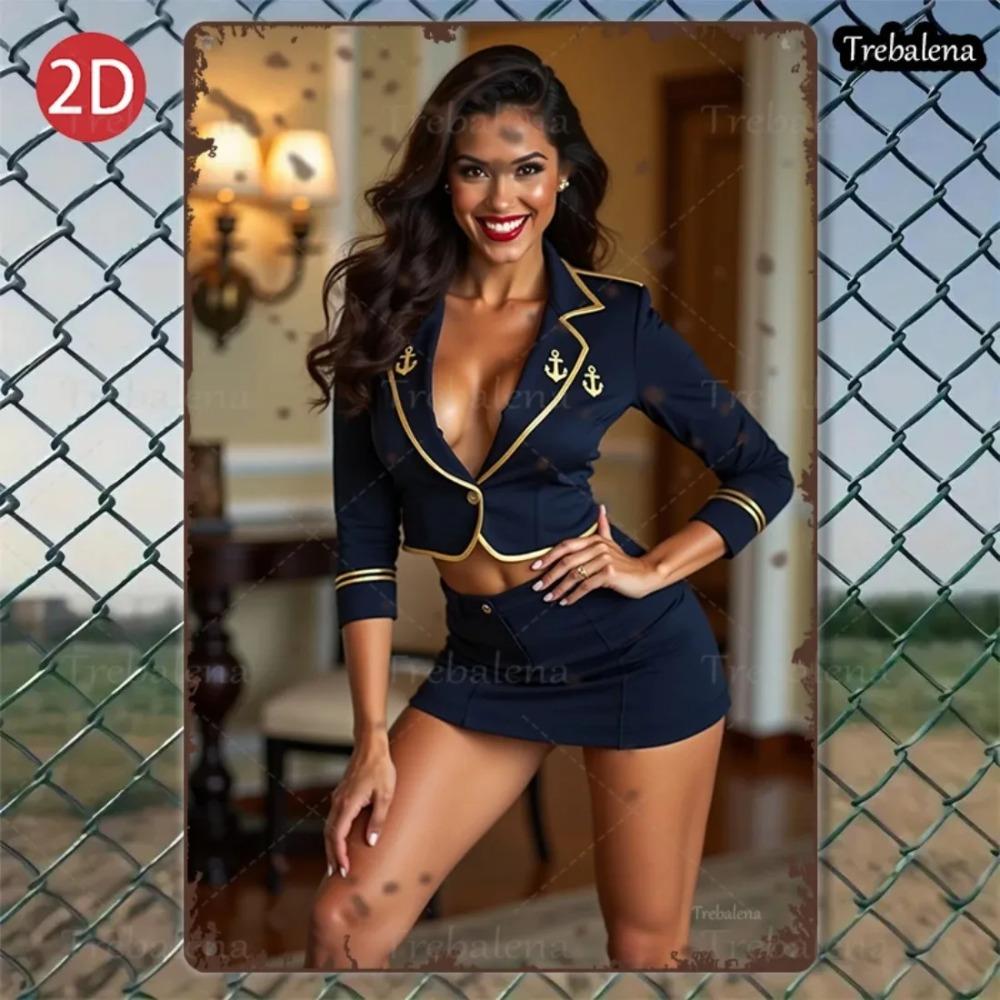Metal Wall Art 8x12 Inch Nautical Woman Sign Elegant 2D Flat Decor 20x30cm