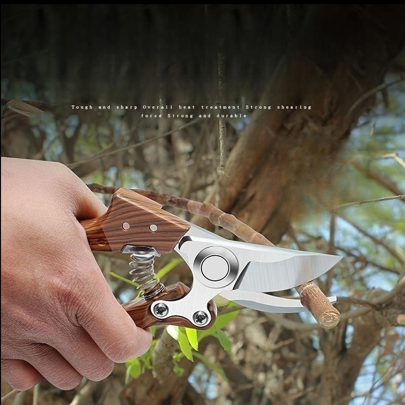 A Modern Carbon Steel Pruning Shear with Japanese SK5 Steel Blades, Featuring an Ergonomic Wooden Handle, Heavy-Duty Side-Cutting Scissors Designed