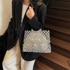 Hollow Woven Straw Beach Tote Bag - Handmade Large Capacity Vacation Shoulder Handbag for Beach