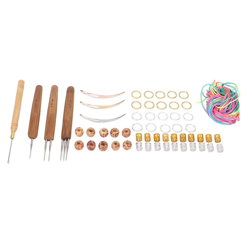 Braid Jewelry Wooden Beads Set Hair Extension Ring Set Wooden Bead Piercing Needle with Single