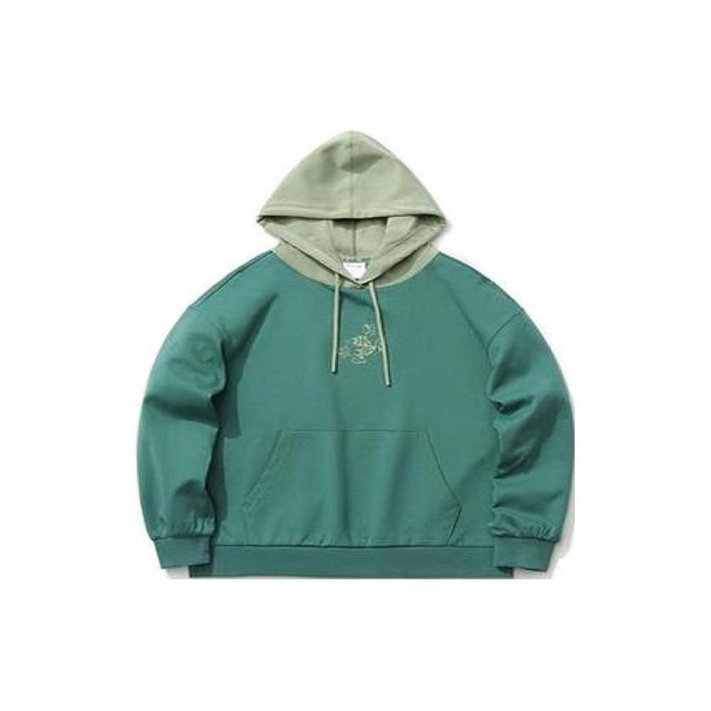 Li Ning X Disney Collaboration Solid Color Loose Fit Spliced Pullover Regular Long Sleeve Hoodie Women hoodies Green AWDR138-2