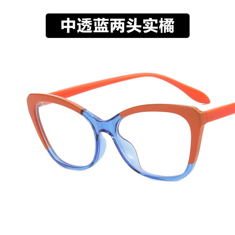 European and American color matching cat eye glasses frame new TR anti-blue flat mirror plain retro glasses frame