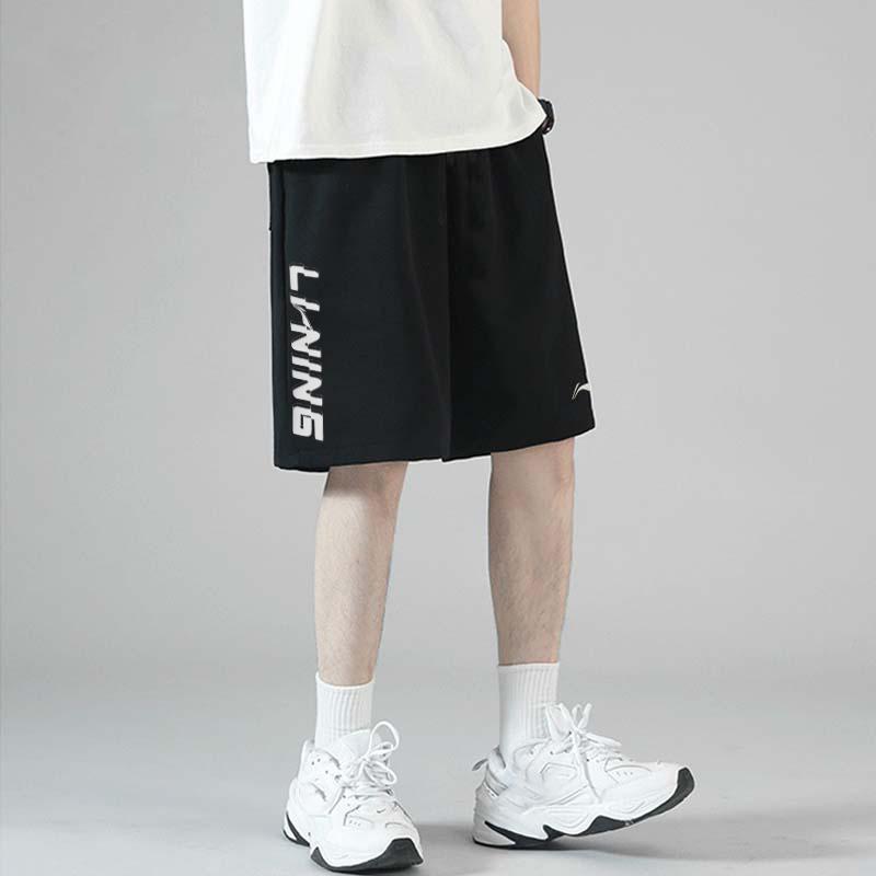 Li Ning Embroidered Logo Knitted Loose Fit Five-Point Casual Shorts Unisex Shorts Black AKSU747-1