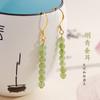 Rauchgrün hängendes Ohr natürlicher Hetian-Jade Ohrhaken 925 Silber Vintage Chinesischer Stil Hanfu Quastenohrringe