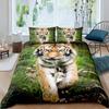 Tiger Comforter Cover Set 3D Tiger Lying on The Stump Pattern Duvet Cover with Zipper Ties Wild Animal Theme Bedding Set for Kid