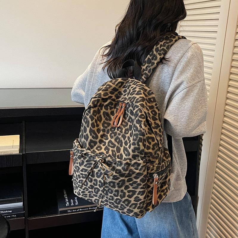 Large Capacity Leopard Print Laptop Backpack Fashion College High School Student Bookbag Unisex Korean Style Rucksack