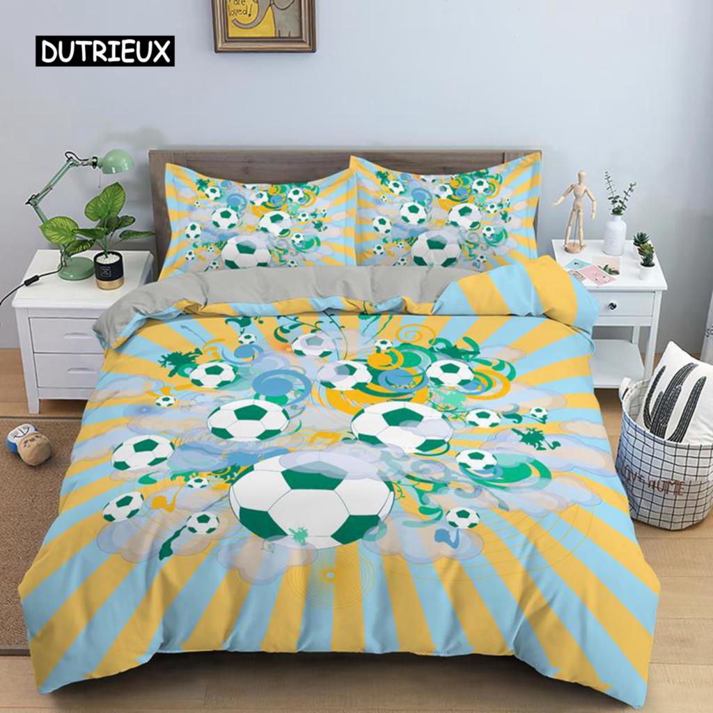 3D Boys Teens Football Comforter Cover Set Queen Size Soccer Ball Duvet Cover Polyester Bedding Set 2/3pcs Soft Twin Quilt Cover