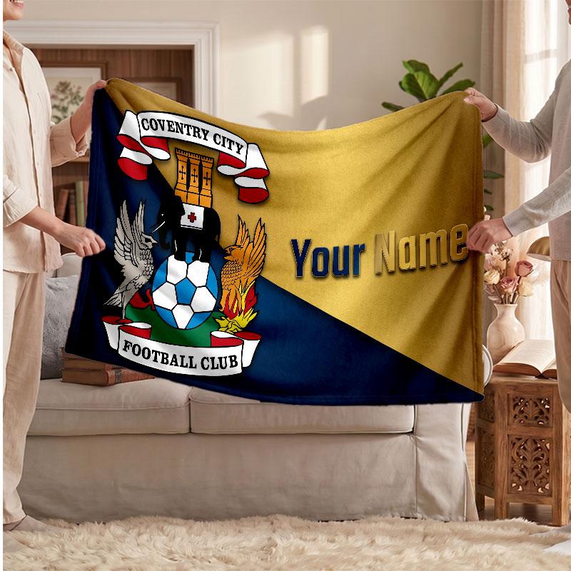 Coventry City Personalized Fleece Blanket With Football Logo, Custom Name Text Soft Warm Home Throw Blanket
