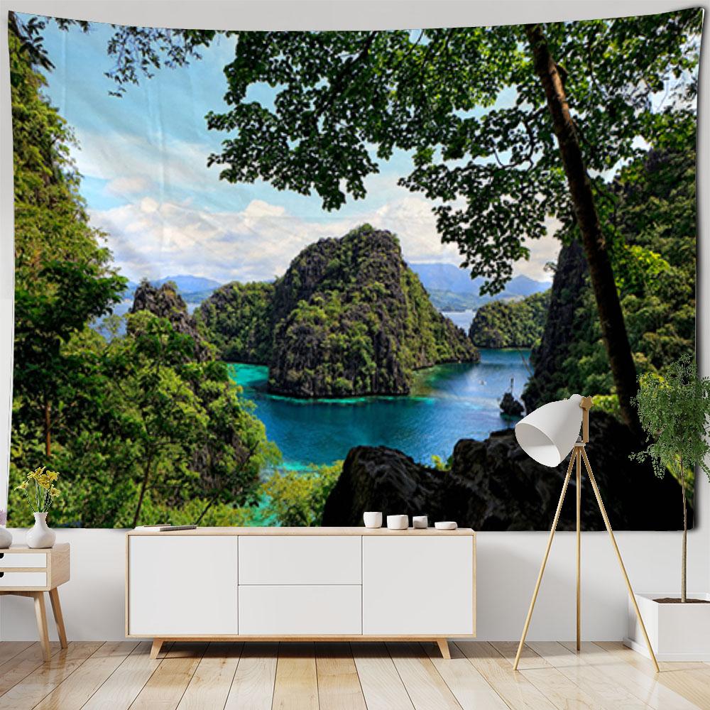 Forest Bridge River Waterfall Wall Hanging Tapestry Art Decoration Home Living Room Bedroom Decoration Tapestry