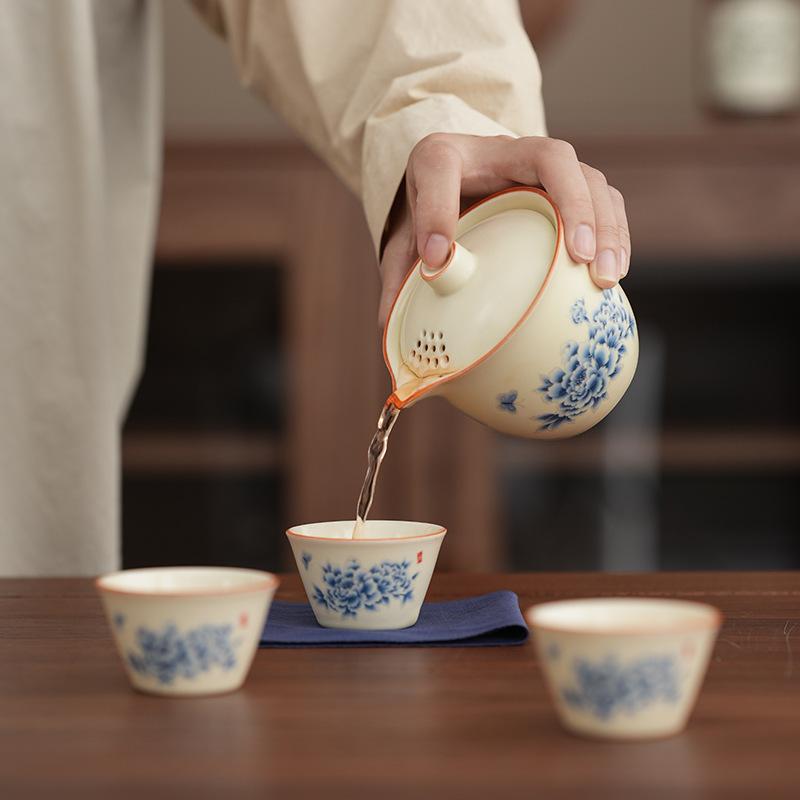 Guochao Peony Retro Tea Ware High-end Tea Brewing Set Event Gifts Opening Commemorative Portable Leather Bag