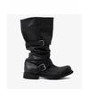 Mid-Tube Boots Fashion New Round Toe Sleeve Metal Buckle Pleated Anti-Slip Wear-Resistant Single Boots