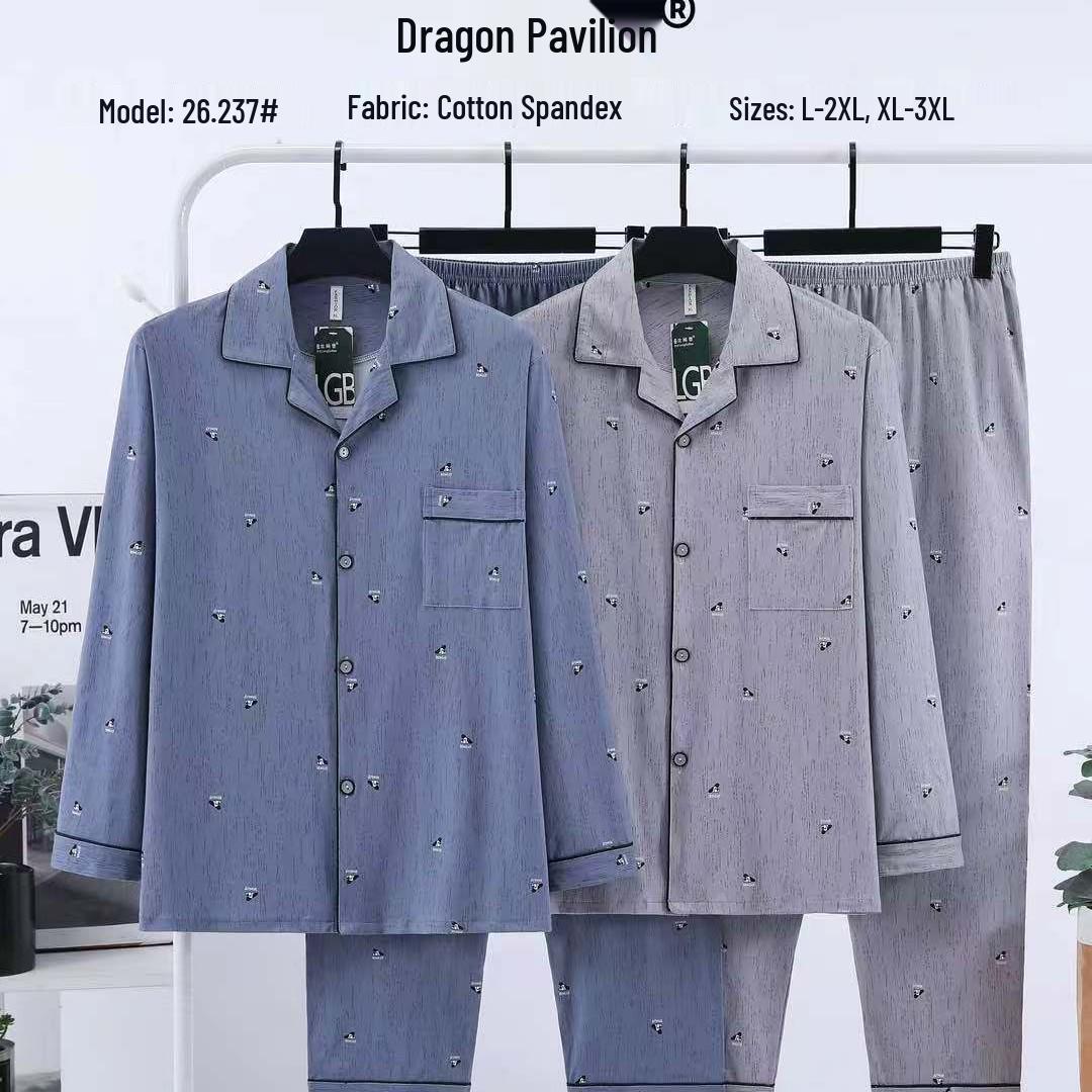 

Dragon Pavilion Four Seasons Men s Cotton Lycra Pajama Set: Turn-Down Collar, Long Sleeve, Loose Fit XL море синього кольору
