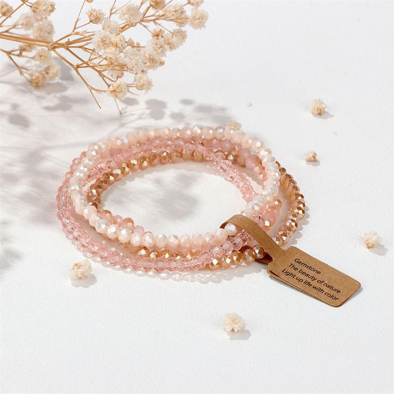 4Mm Bead Women'S Bracelet Set Multi-Strand Faceted Glass Bead Elastic Bracelet With Tag Clasp
