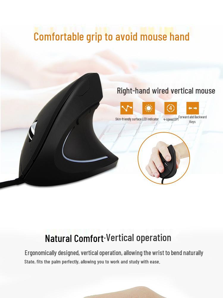 Ergonomic Vertical USB Wired Mouse - Creative Office Design, Hot Selling