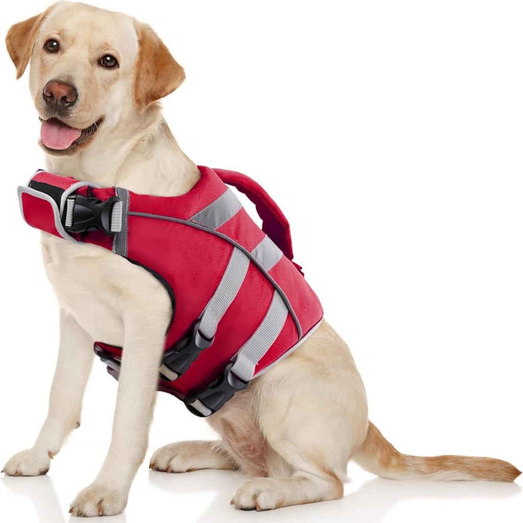 Adjustable High Flotation Dogs Life Vest for Swimming - Ripstop Dog Swimsuit with Reflective Stripes for Small Medium To Large D