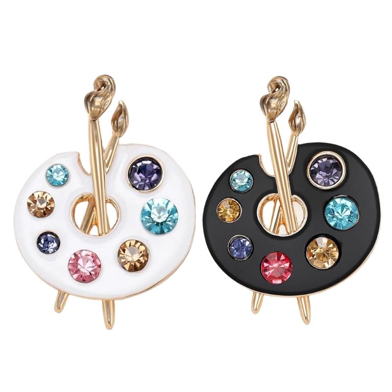 Enamel Rhinestones Art Palette Brooch Alloy Construction Lapel Pin Clothing Jewelry Accessory for Stylish Wear