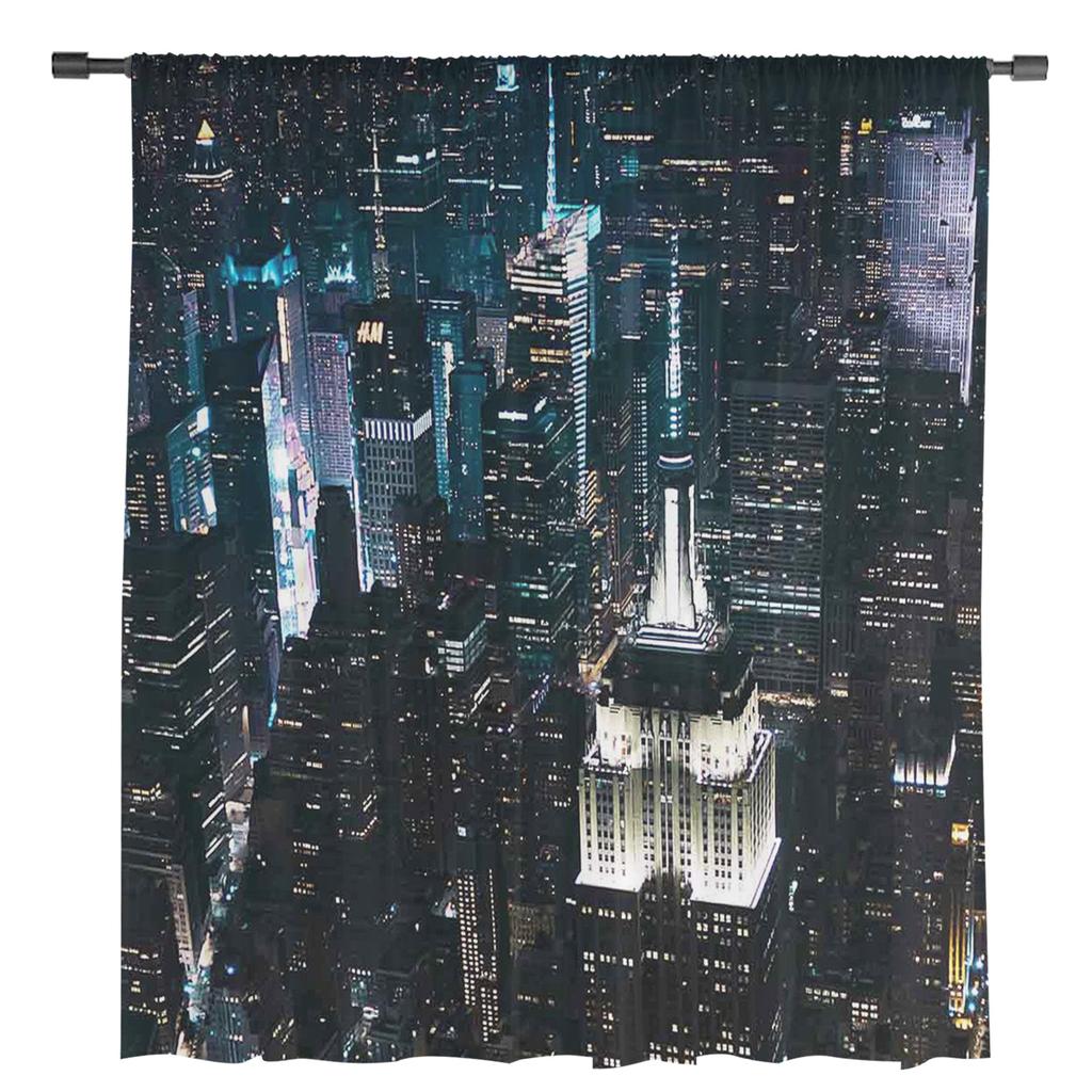 Cortinas transparentes com vista noturna de Nova York para decoração de sala de estar Cortinas de janela para cozinha Cortinas de tule Voile Organza