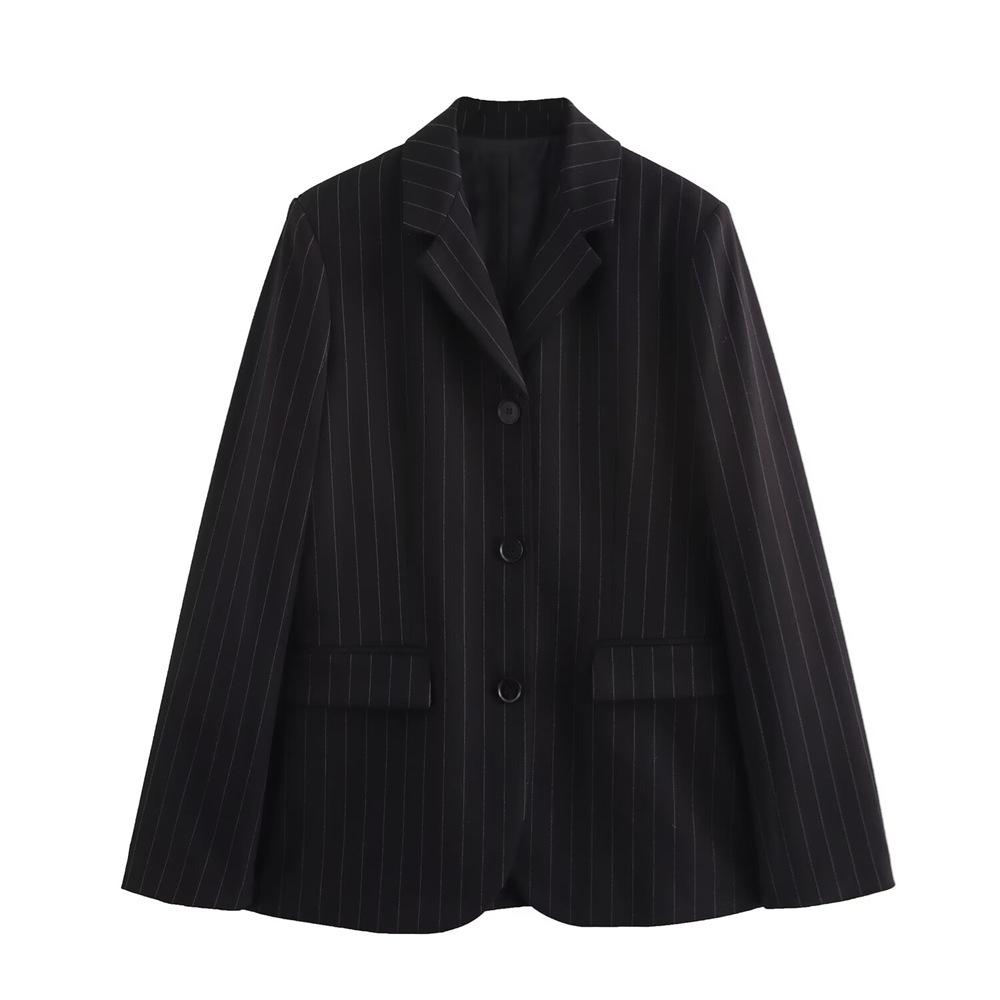 

2025 Spring Women s Slimming Striped Wide-Shoulder Casual Suit Jacket Extra Small