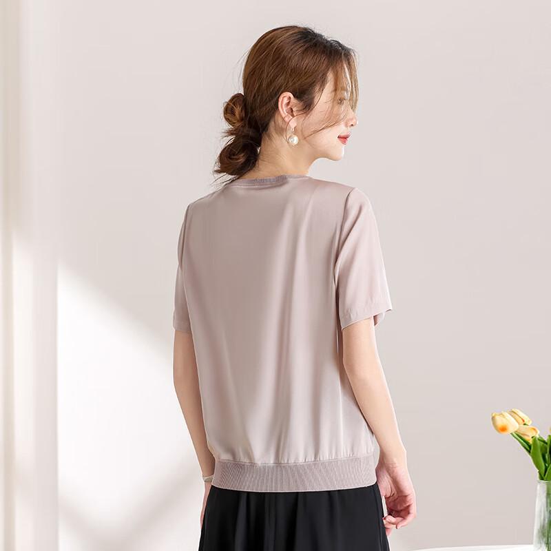 Women's Round Neck Mulberry Silk Short Sleeve T-Shirt