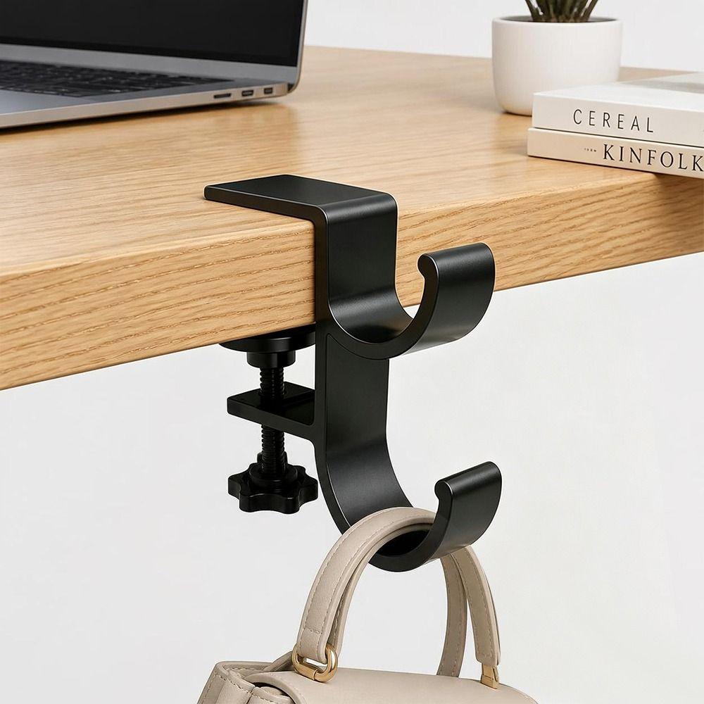 Clamp-on Backpack Hanger Double-Hook Table Edge Storage Hook Durable Table Hanging Hook  Dormitory