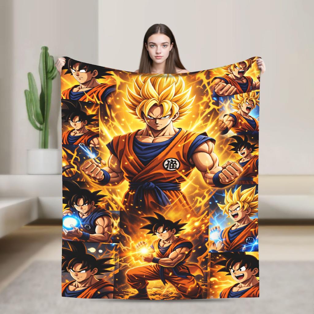 Dragons Balls Blanket Son Goku Warm Novelty Plush Throw Blanket For Kids Adult Outdoor Flannel Bedspread Bed Cover