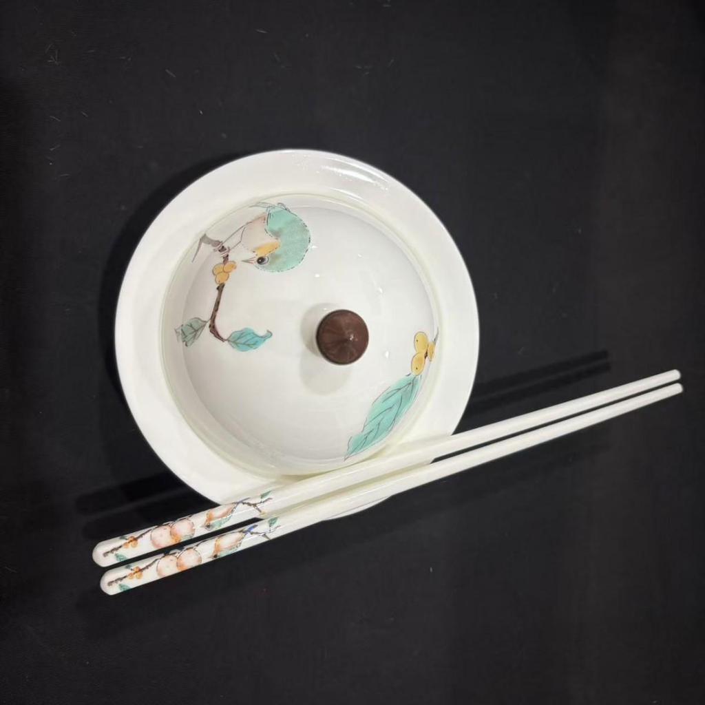 Japanese Children's Gaiwan Tea Set: Bird Bone China Cup, Chopsticks, and Spoon