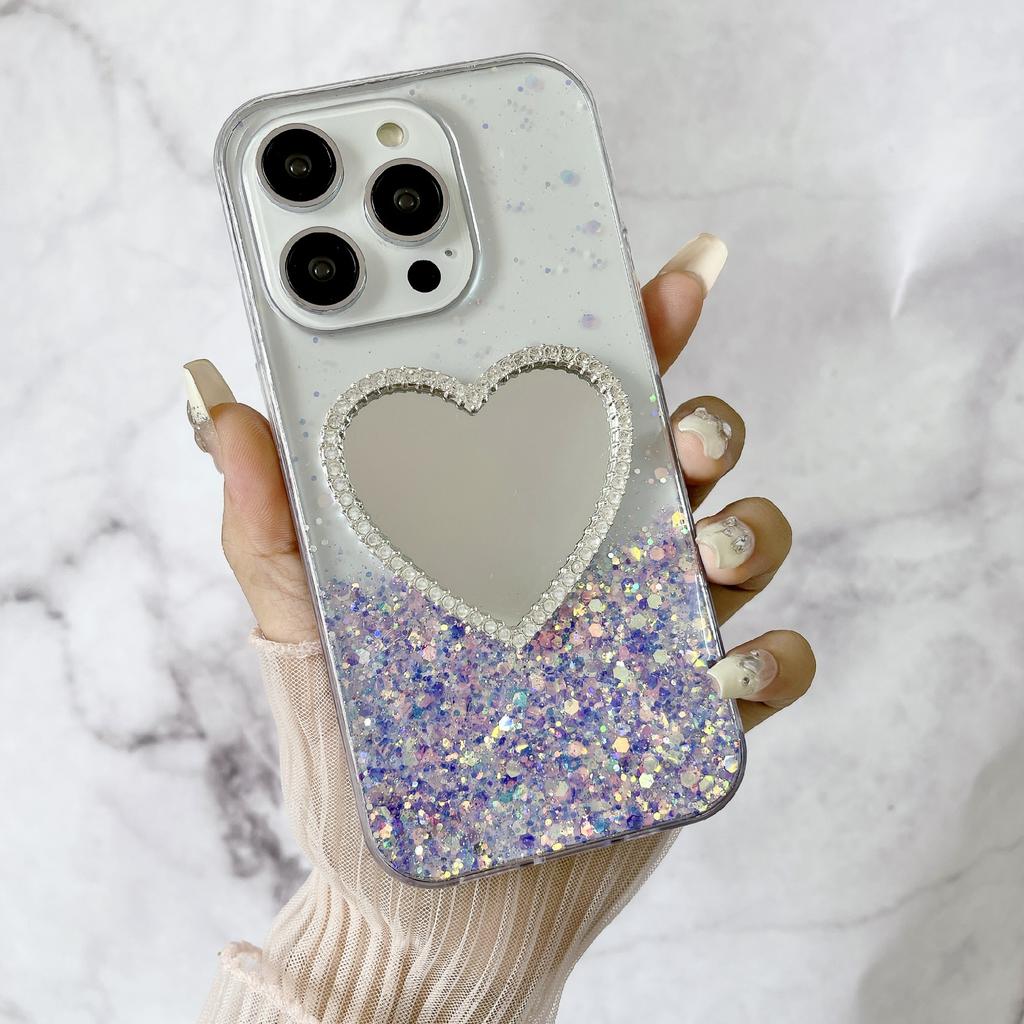 For iPhone 14 Pro Max Case Glow In The Dark Epoxy TPU Phone Cover Mirror Design