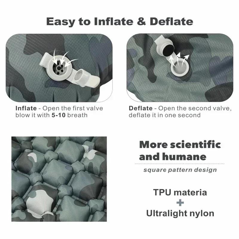 Outdoor Camping Inflatable Mattress Cushion Outdoor Camp Picnic Tent Sleep Pad Ultralight Air Mat Built In Inflator Pump Hiking
