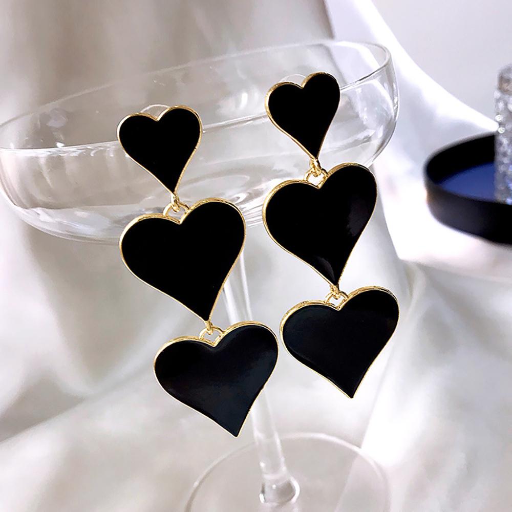Vintage Black Red Geometric Heart Earrings Pendants Tassel Drop Earrings Bling Love Statement Aretes Gifts Ladies Jewelry чёрный