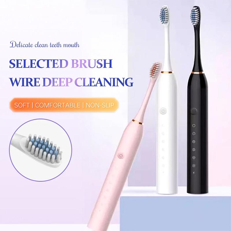 Escova de Dentes Ultrassônica Elétrica Seis Modos de Velocidade Casa Cabelo Macio Carregamento USB Impermeável Limpador de Dentes para Adultos