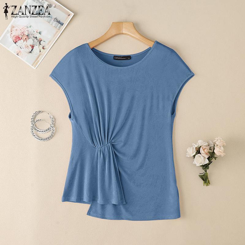 

ZANZEA Women Summer Round Neck Loose Casual Sleeveless Blouse M тёмно-синий