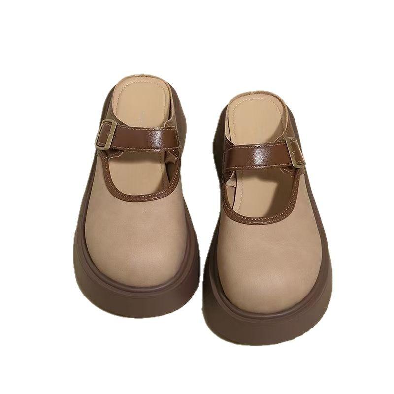 2025 vår og sommer ny dame koreansk yttertøy veske hode halv slep brettsko retro mote små plattformslippers