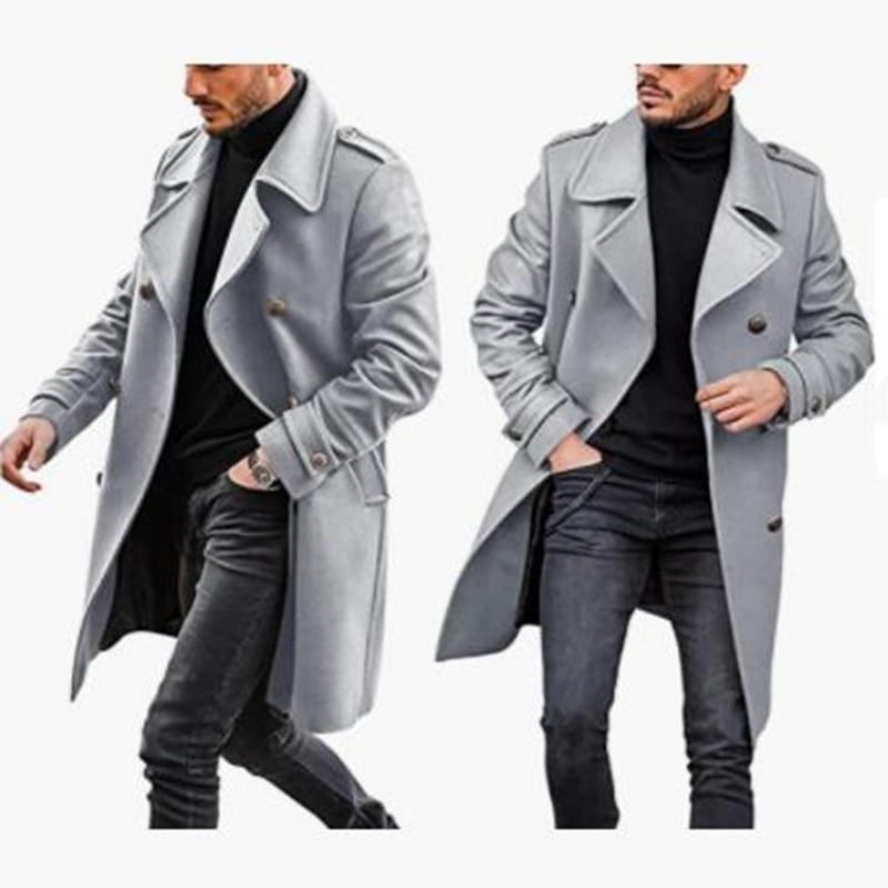 

Woolen men s coat autumn and winter new wish warm thickened coat S светло-серый