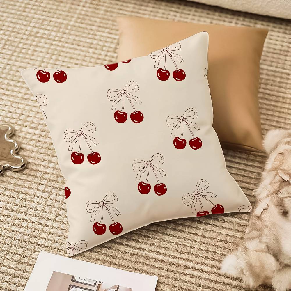 Pink Bow Cherry Pillow Case Anti-dustmite Invisible Zipper Sofa Bed