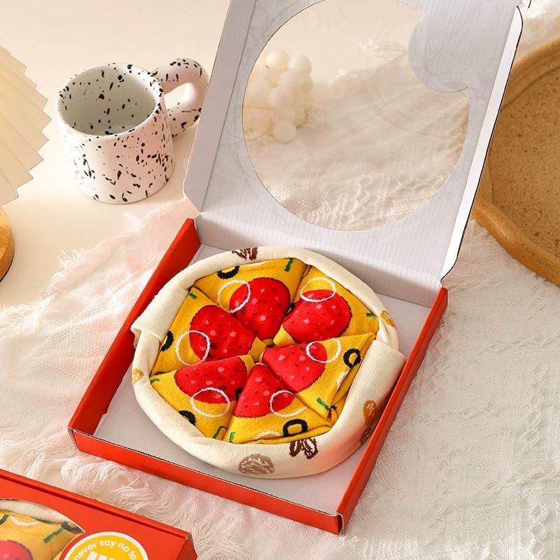 4 Pairs Funny Pizza Socks Box Christmas Socks For Women Men Couples Soft Cotton Winter Warm Socks Christmas Gifts