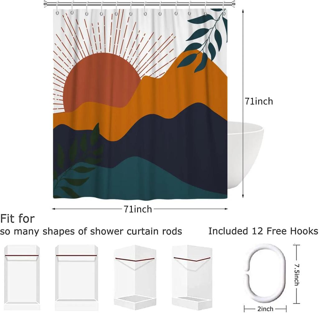 Bohemian Style Waterproof Shower Curtain 180X 180Cm Abstraction Century Art Modern Minimalist Geometry Aesthetic Shower Curtain