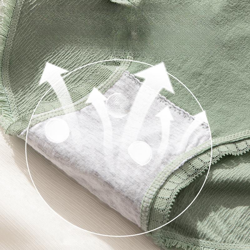 Women's Underwear Made of Pure Cotton with Graphene Crotch Simple Mid Waist Briefs Breathable Lace Edge Sexy Triangle Panties