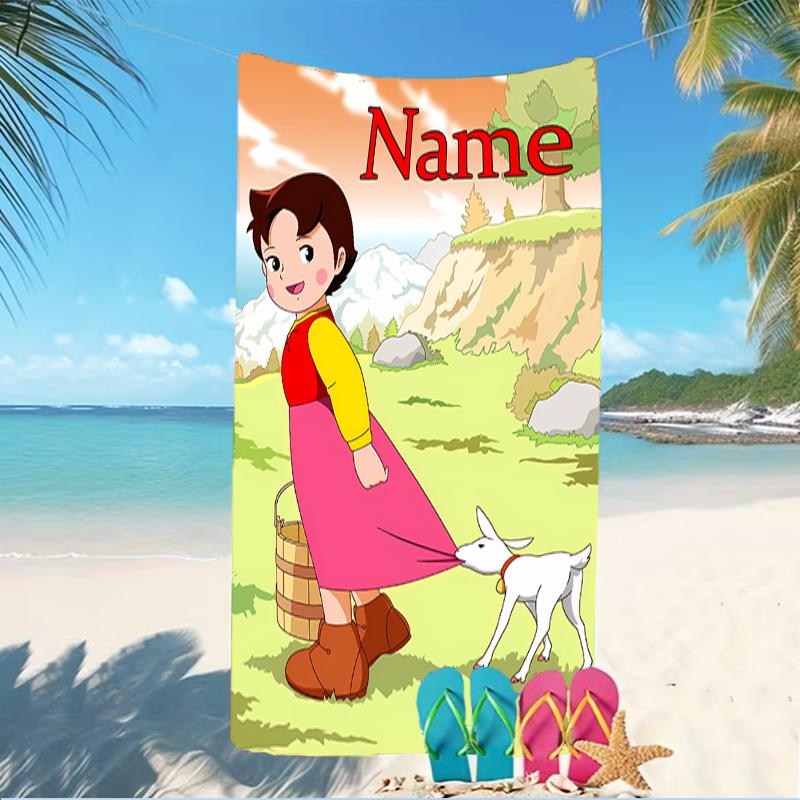 Customizable personalized beach towels Heidi themed designs.Suitable for the beach, yoga, sports;ideal as beach accessories