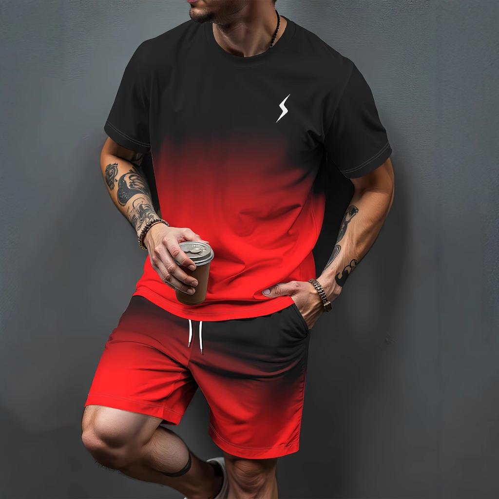 Men's Short-Sleeve Shorts Set, Sports Outfit, Summer T-Shirt & Shorts, Fitness Casual