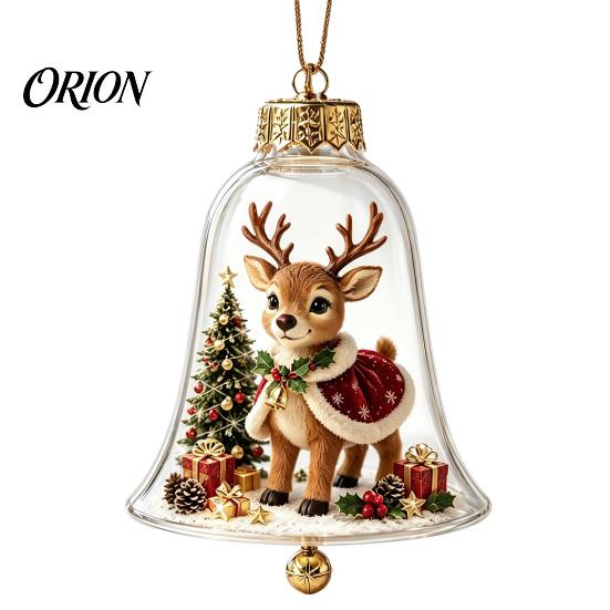 Miniature Holiday Scene Hanging Balls 3D Christmas Bell Ornament, Winter Clear Decoration with Santa Reusable Festival Ornaments Snowman Reindeer