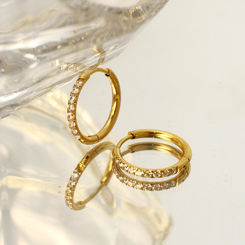 Plain Circle Inlaid Zircon Earrings Do Not Fade Titanium Steel 316 Material Niche Design Round Ear Buckle Jewelry