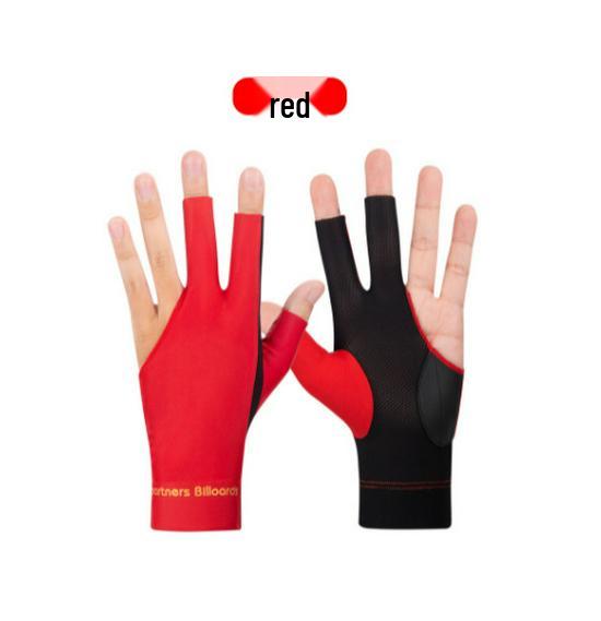 

Индивидуальные дышащие бильярдные перчатки с тремя пальцами - Дизайн из сетки для снукера без пальцев красный