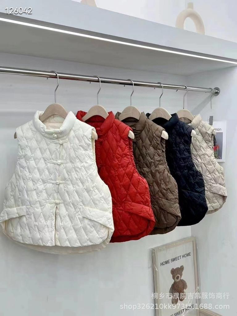 New Chinese buckle white duck down vest women's winter new fashion diamond stand-up collar solid color vest tide