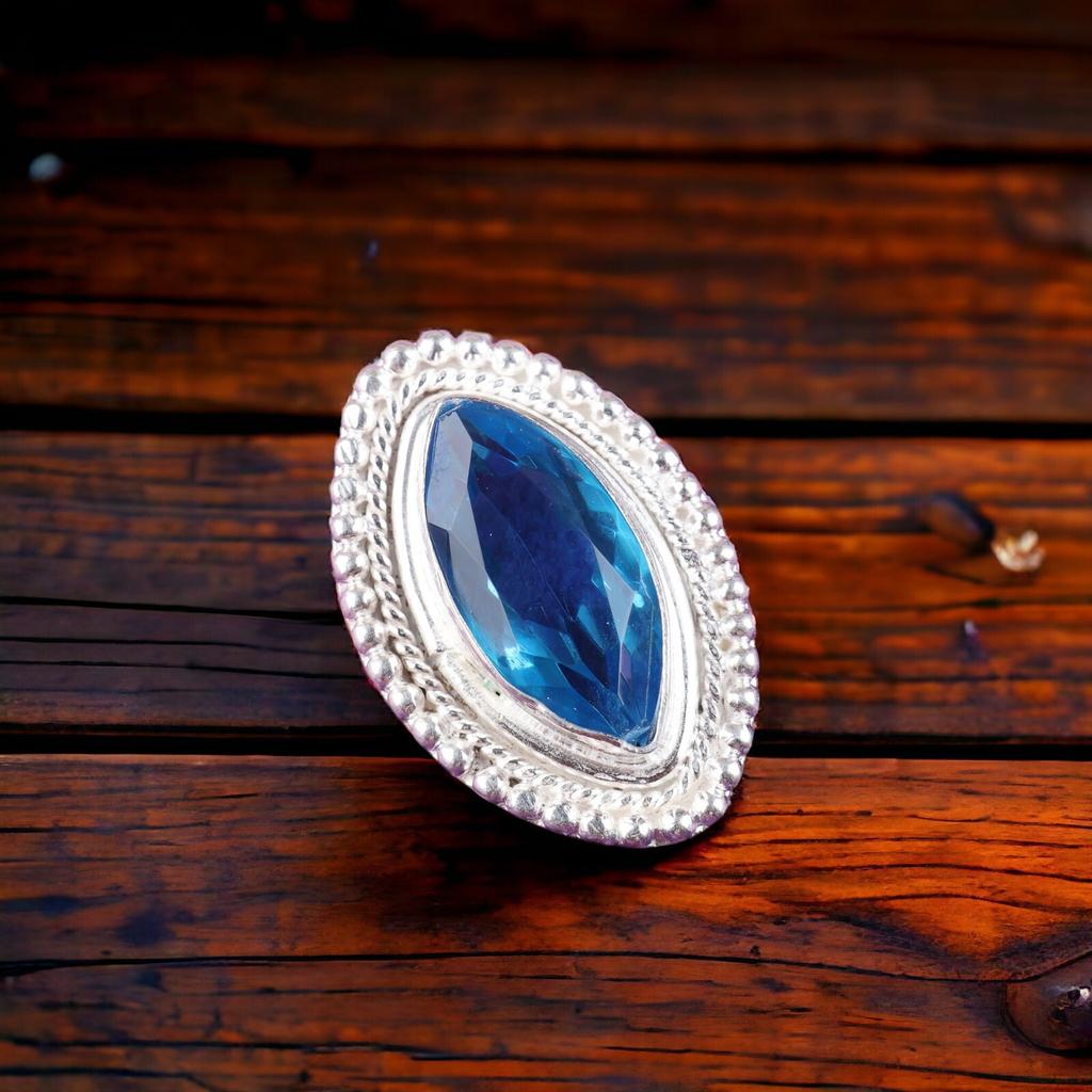 Swiss Blue Topaz Gemstone 925 Sterling Silver Handmade Jewelry Women's Ring RR-26-1