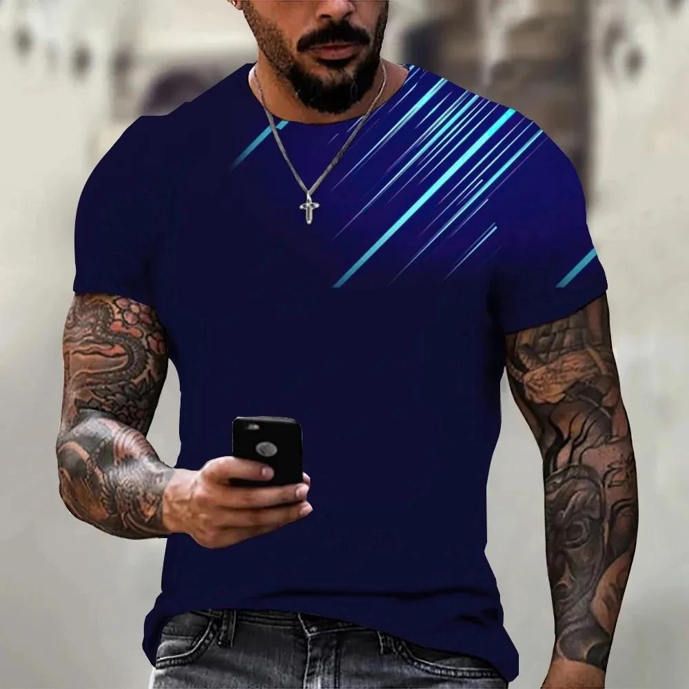 Summer Round Neck Abstract Brush Stroke 3D Print Top Fashionable Casual Short Sleeved Men's T-shirts