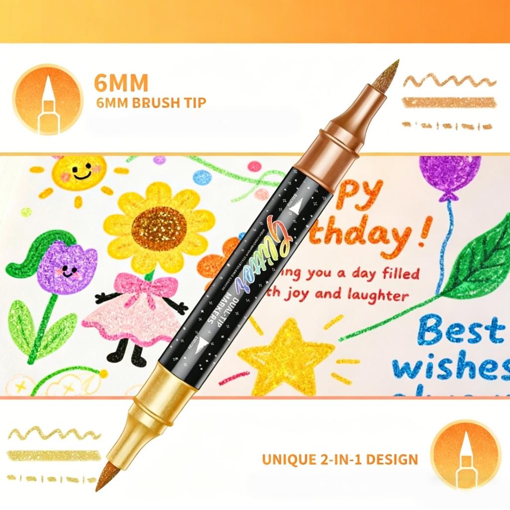 12/24 Pcs Dual Tip Glitter Markers, 2-In-1 Double Color Shiny Pens For Diy Craft, Rock Painting, Kids Art, School Supplies